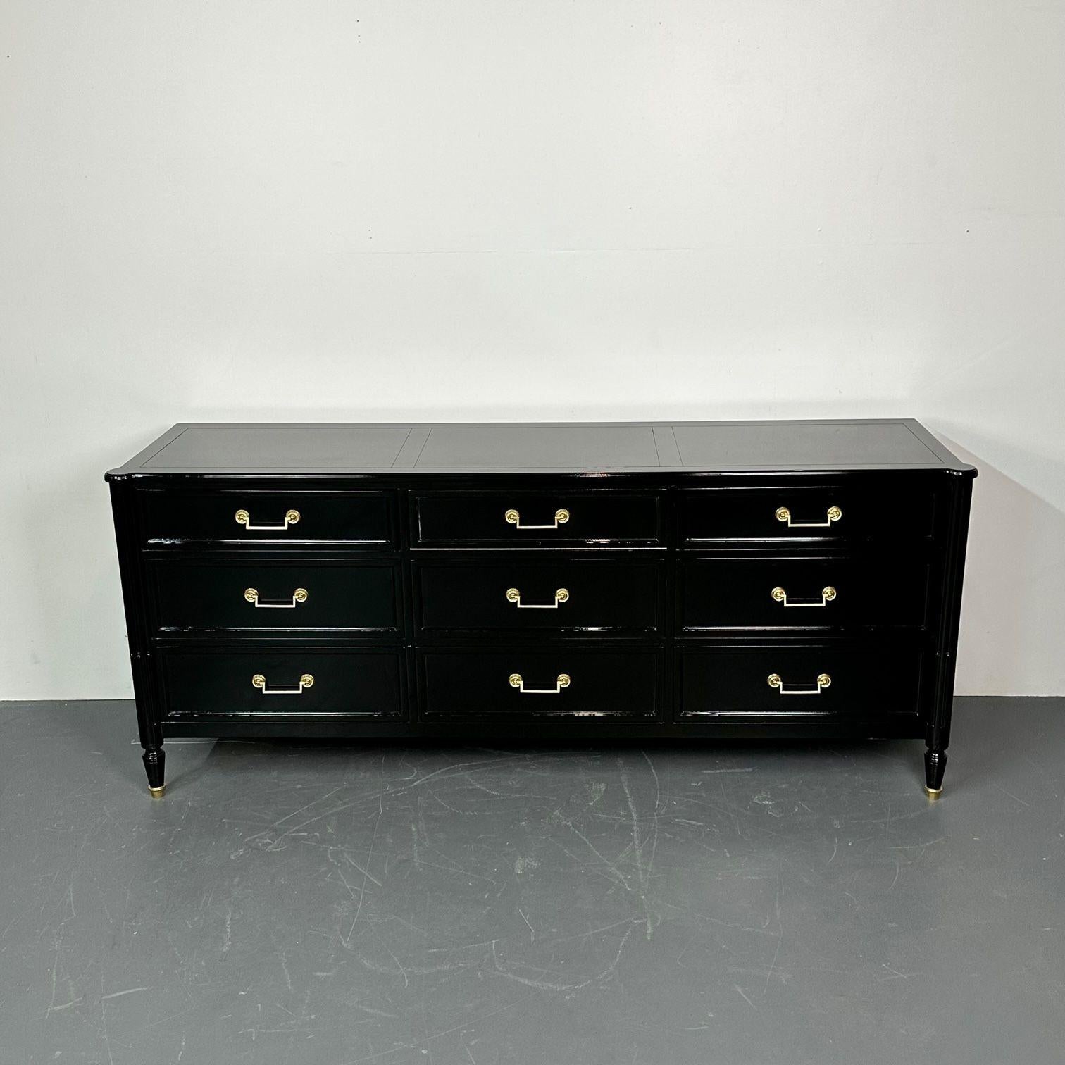 American Hollywood Regency Ebony Lacquer Sideboard / Commode, Jansen Style, Baker For Sale
