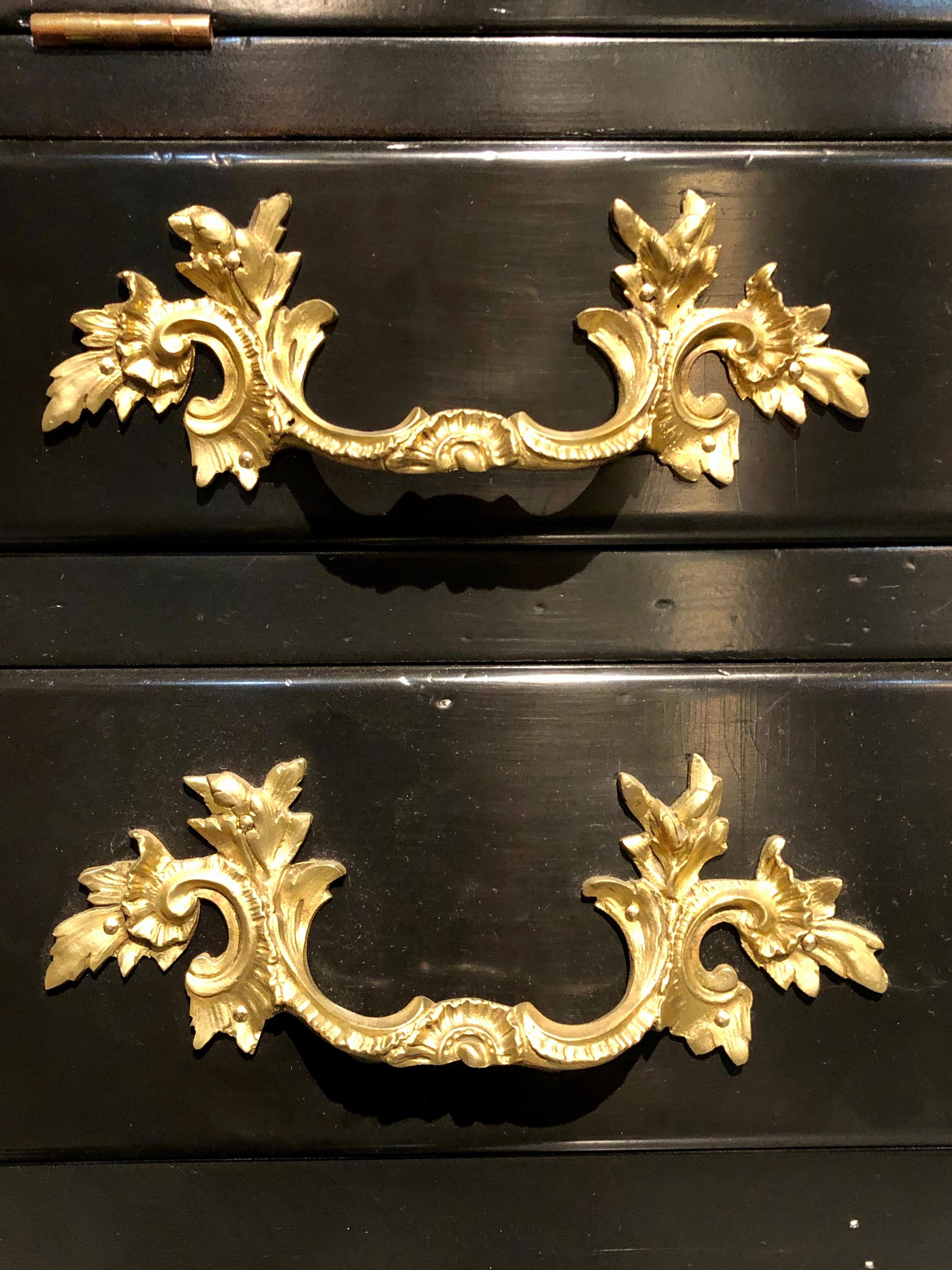 Hollywood Regency Ebony Ladies Desk Louis XV Style Stamped Jansen For Sale 3
