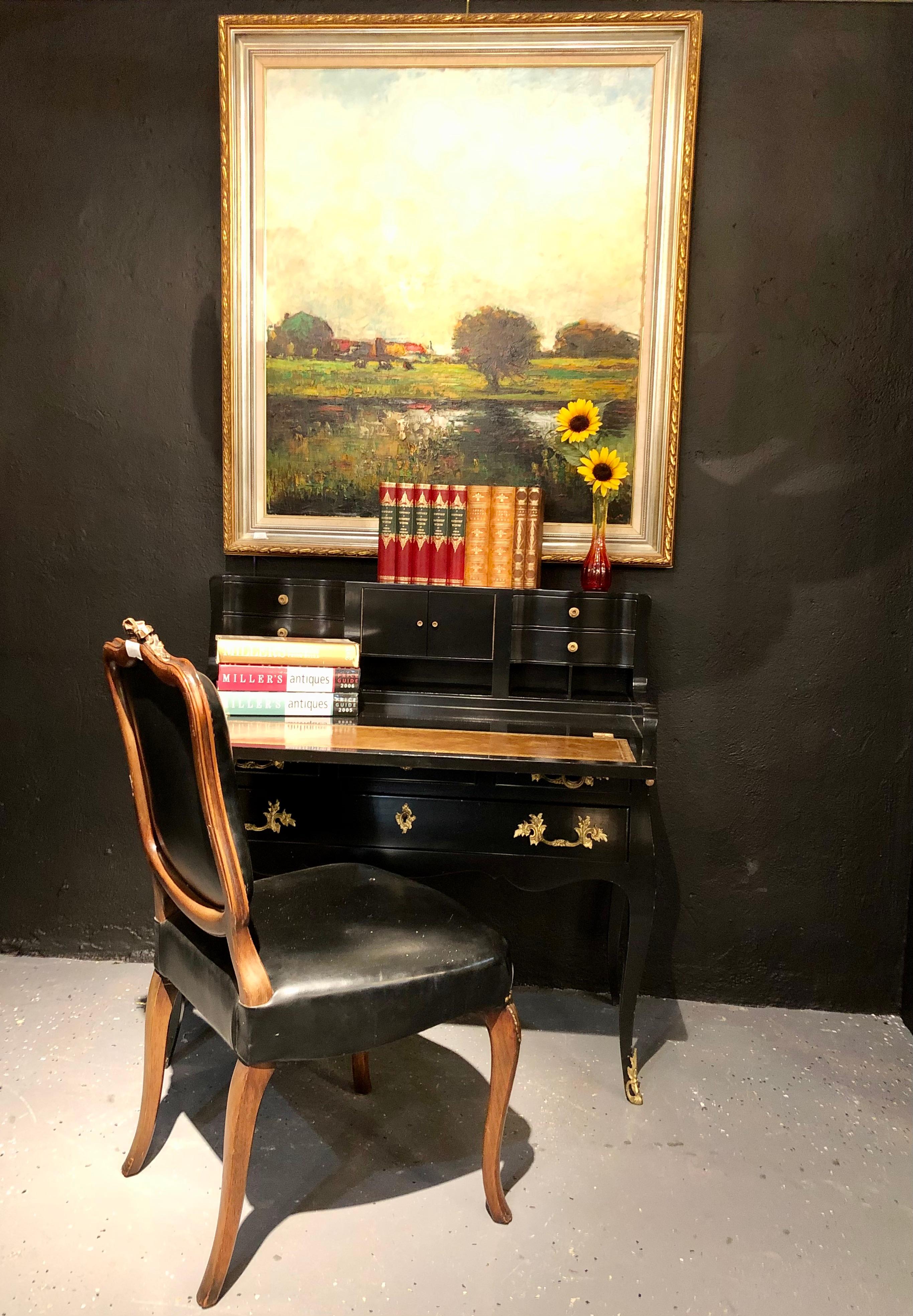 Hollywood Regency-Damen-Schreibtisch aus Ebenholz im Louis-XV-Stil, gestempelt Jansen im Angebot 3