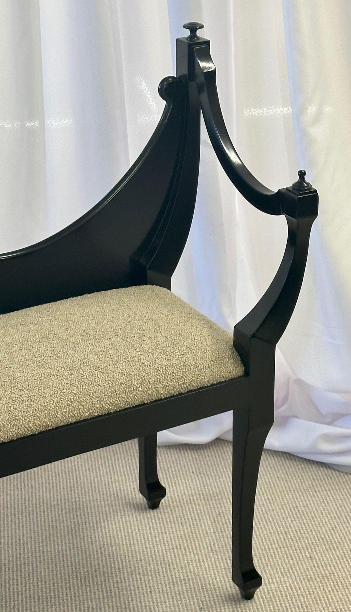 Hollywood Regency Ebony Window Bench, Dorothy Draper Style, Boucle, Double Seat 6