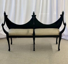 Hollywood Regency Ebony Window Bench, Dorothy Draper Style, Boucle, Double Seat