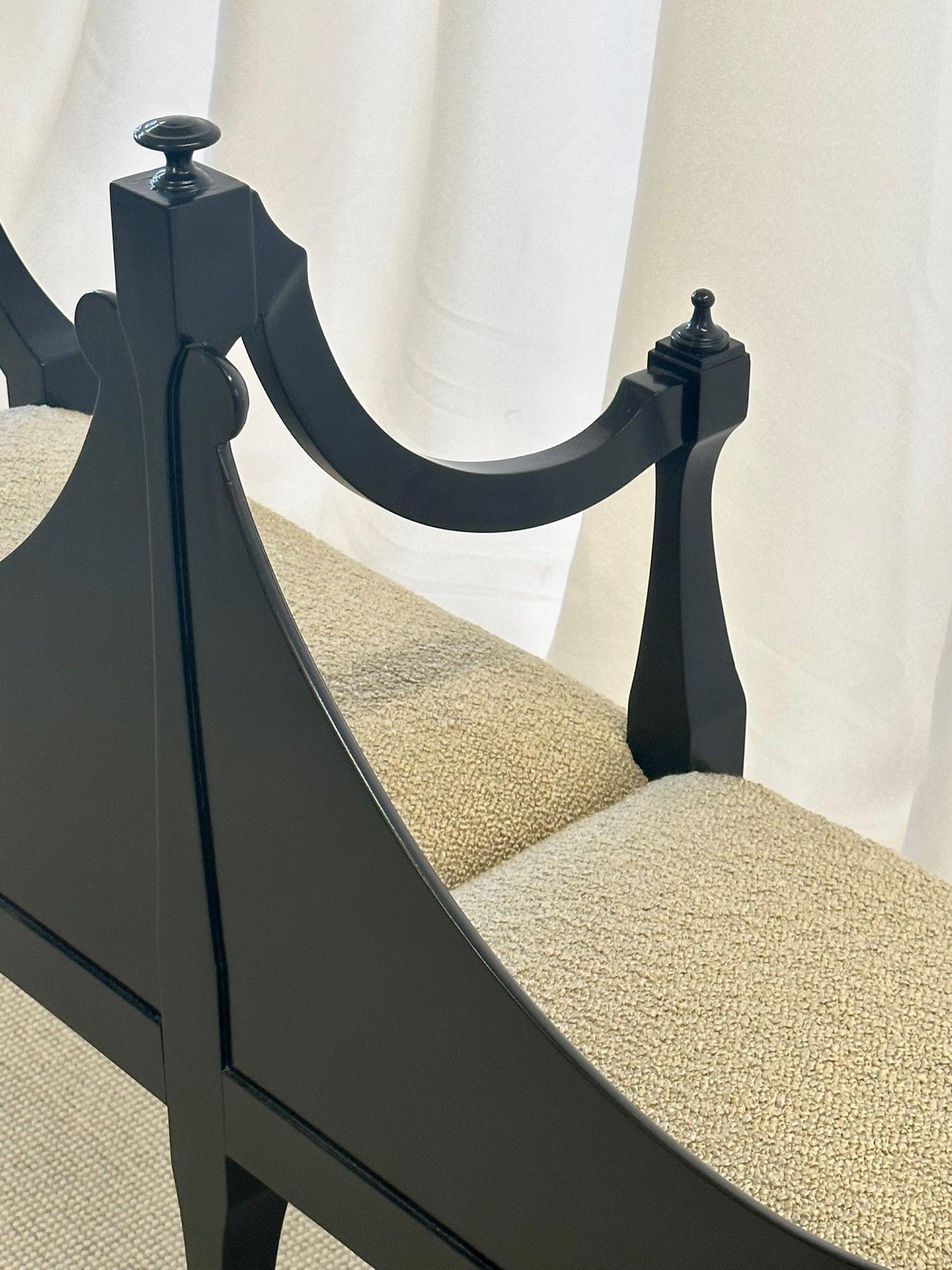 Hollywood Regency Ebony Window Bench, Dorothy Draper Style, Boucle, Double Seat 1