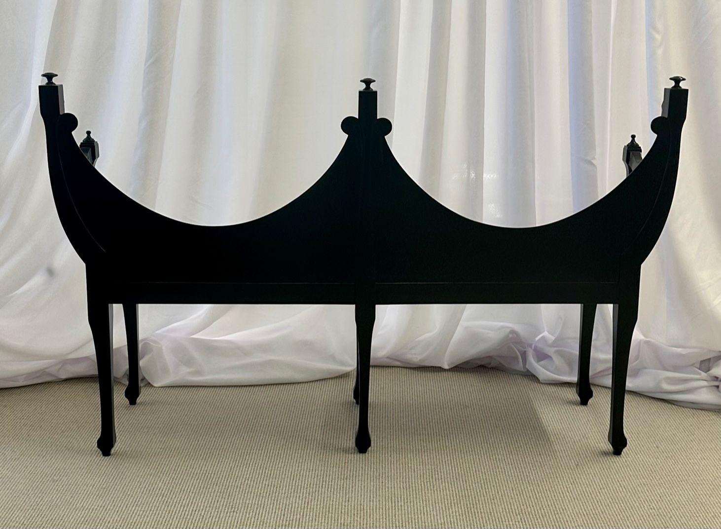 Hollywood Regency Ebony Window Bench, Dorothy Draper Style, Boucle, Double Seat 2