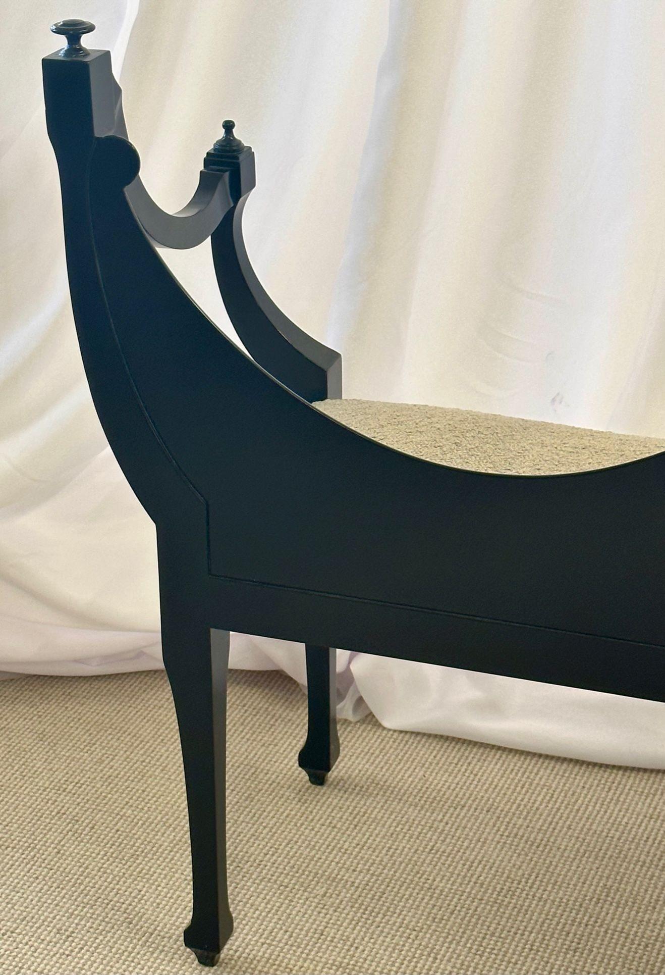 Hollywood Regency Ebony Window Bench, Dorothy Draper Style, Boucle, Double Seat 3