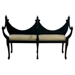 Hollywood Regency Ebony Window Bench, Dorothy Draper Style, Boucle, Double Seat