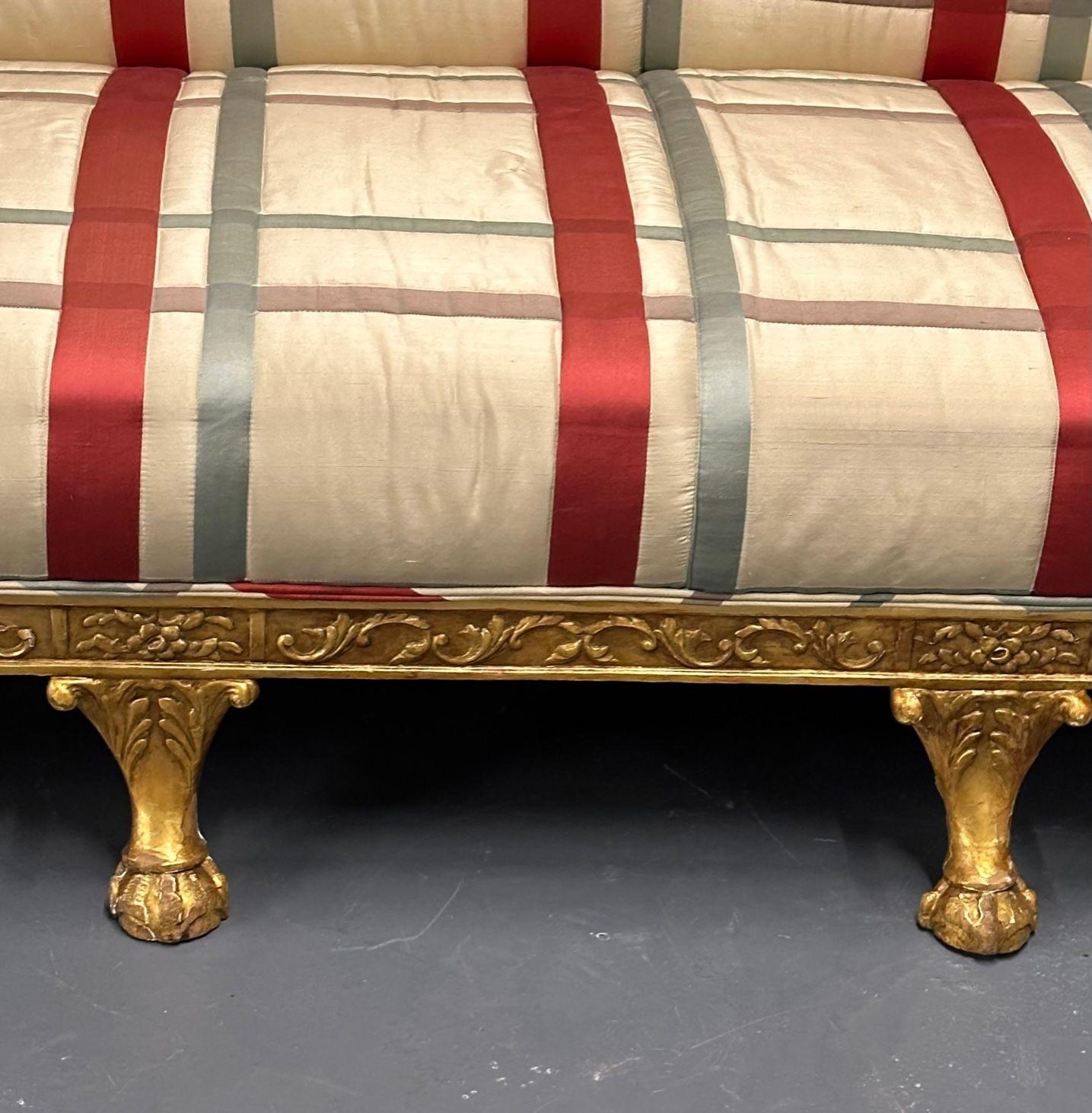 Hollywood Regency Eccentric Giltwood, Carved Sofa / Settee, Satin For Sale 2