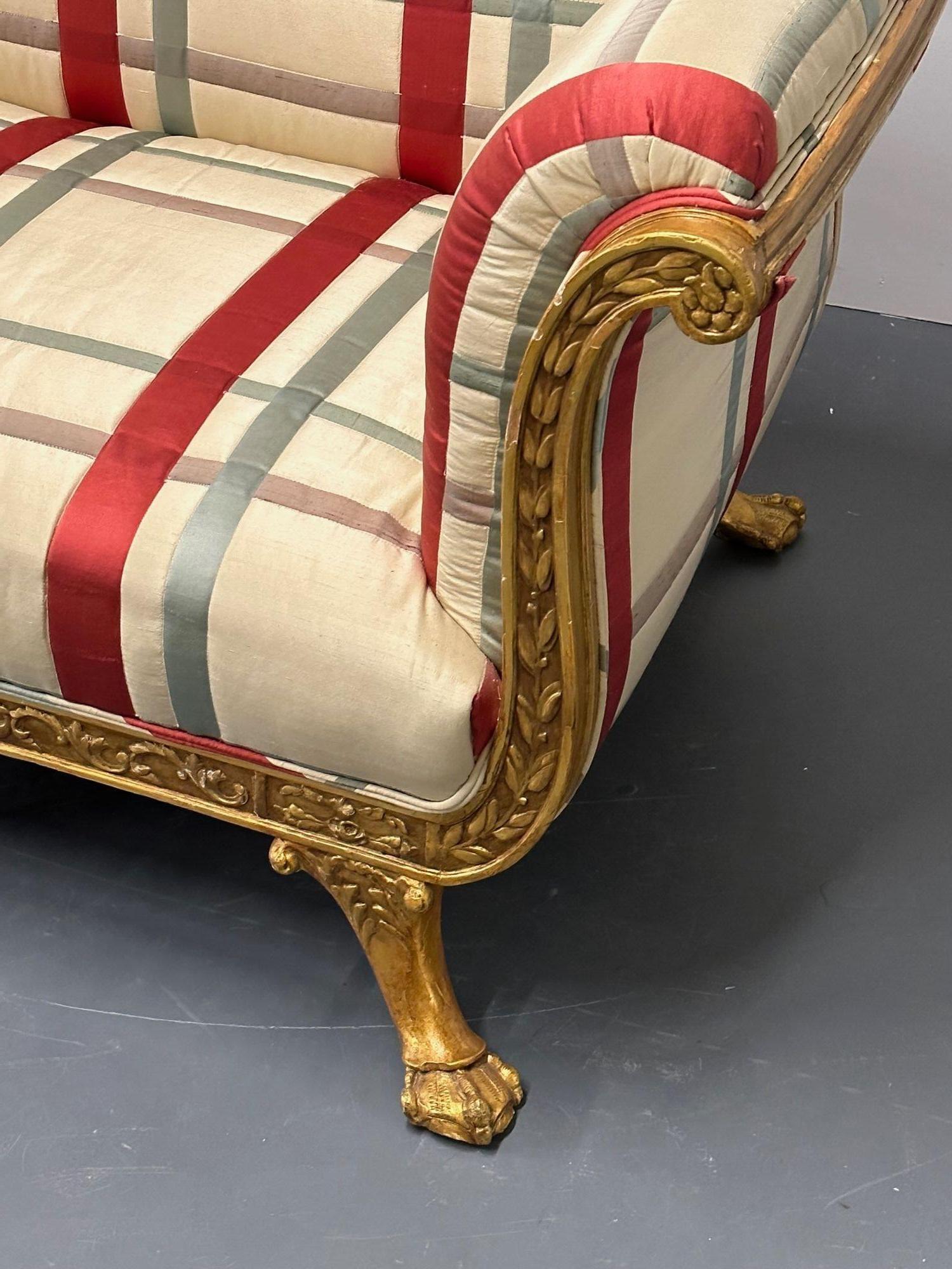 Hollywood Regency Eccentric Giltwood, Carved Sofa / Settee, Satin For Sale 3