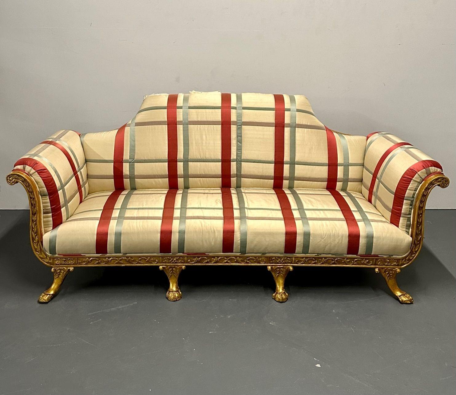 Hollywood Regency Eccentric Giltwood, Carved Sofa / Settee, Satin In Good Condition For Sale In Stamford, CT