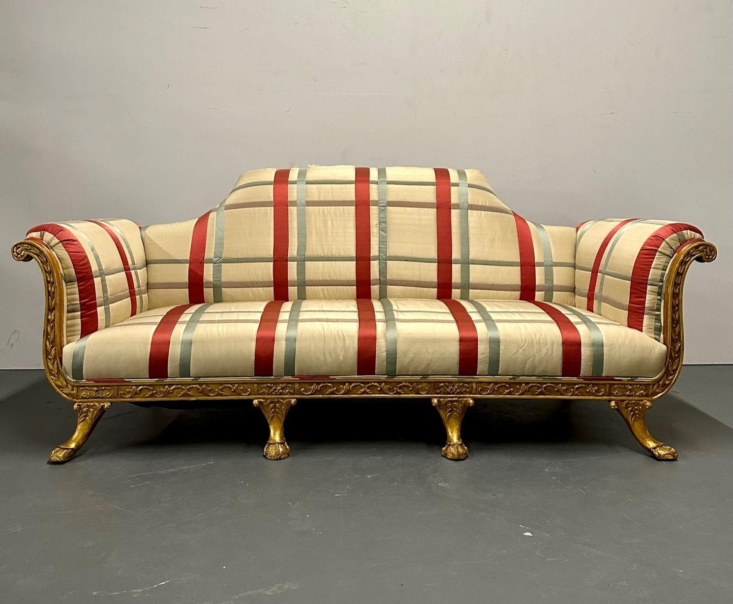 20th Century Hollywood Regency Eccentric Giltwood, Carved Sofa / Settee, Satin For Sale