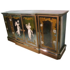 Hollywood Regency Églomisé Cabinet with Mirrored Bar