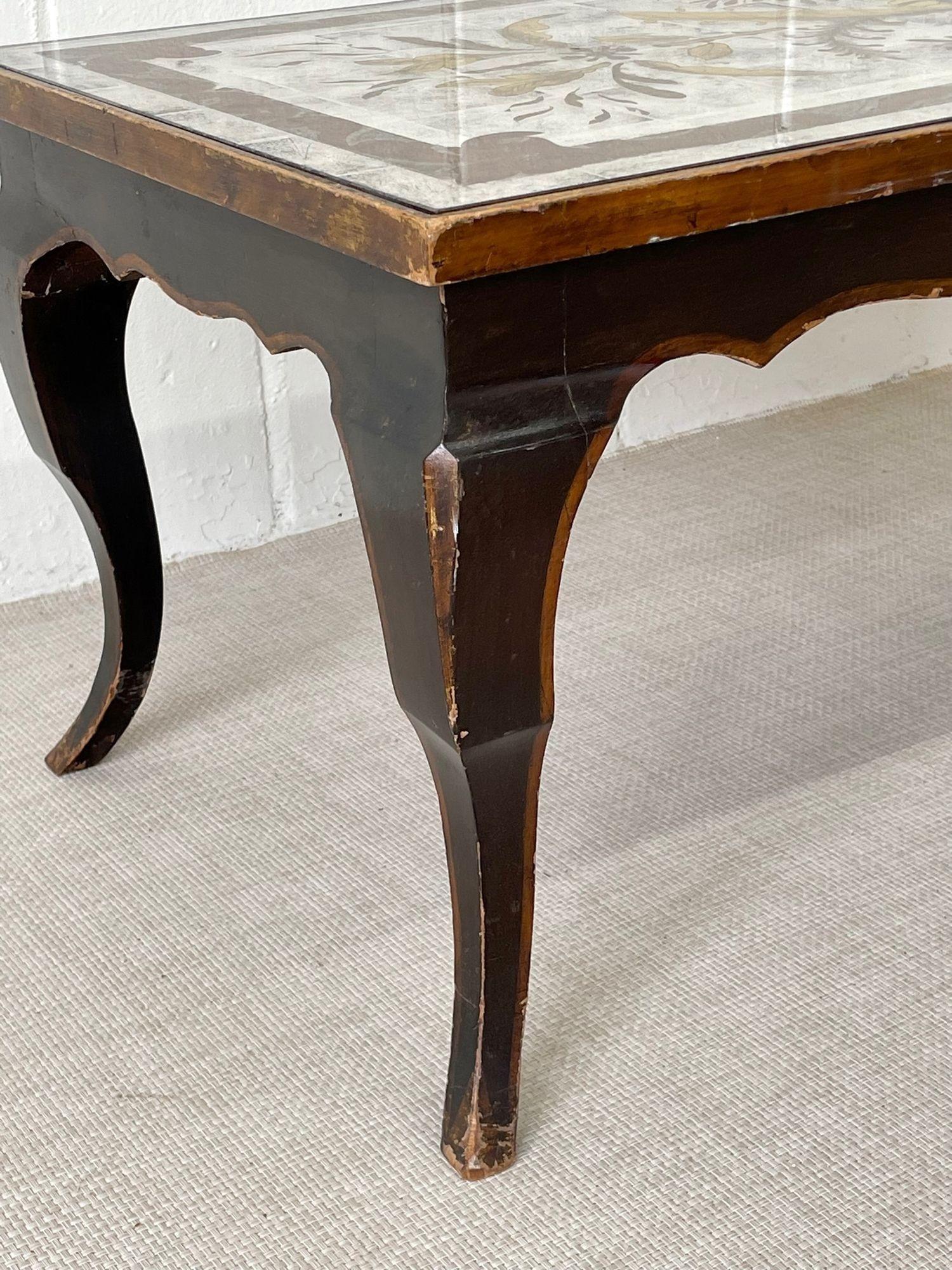 20th Century Hollywood Regency Eglomise Coffee or Cocktail Table, Ebony, Mirrored, Jansen