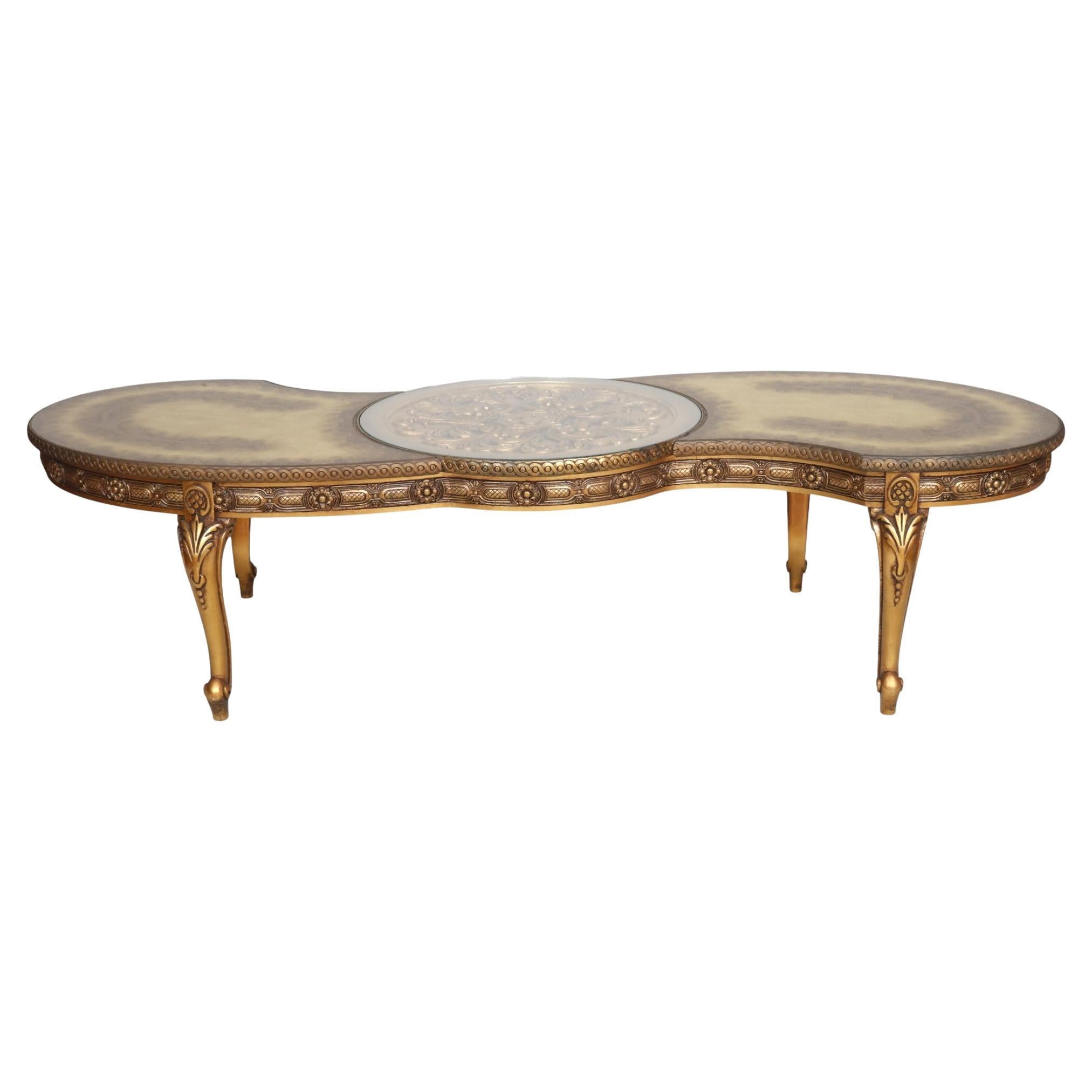 Table basse en bois doré Eglomise Hollywood Regency
