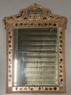 Hollywood Regency Eglomise Maison Jansen Wall, Pier Mirror, Gilt Wood Carved