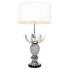 Vintage 1950s Haute Regency Stunning Pineapple Table Lamp in Chrome Plate Wood Base