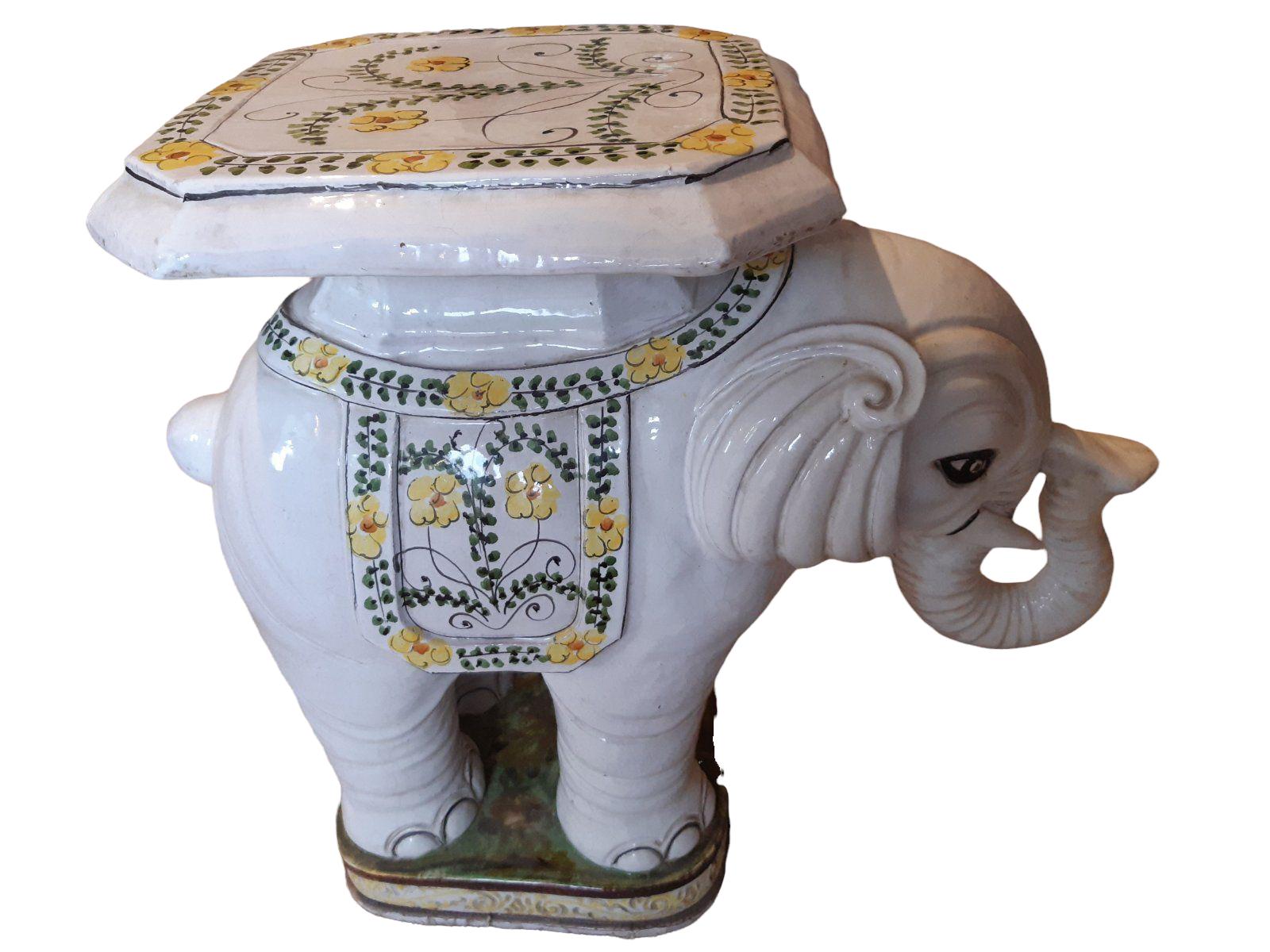 Italian Hollywood Regency Elephant Garden Plant Stand or Seat, Statue Italy Vintage For Sale