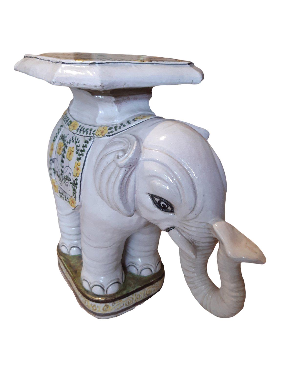 Hand-Crafted Hollywood Regency Elephant Garden Plant Stand or Seat, Statue Italy Vintage For Sale