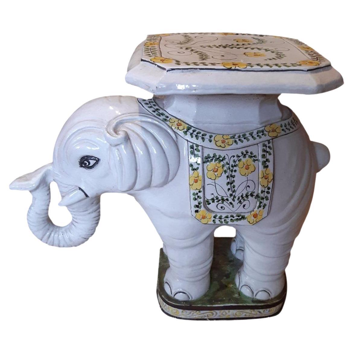Hollywood Regency Elephant Garden Plant Stand or Seat, Statue Italy Vintage For Sale