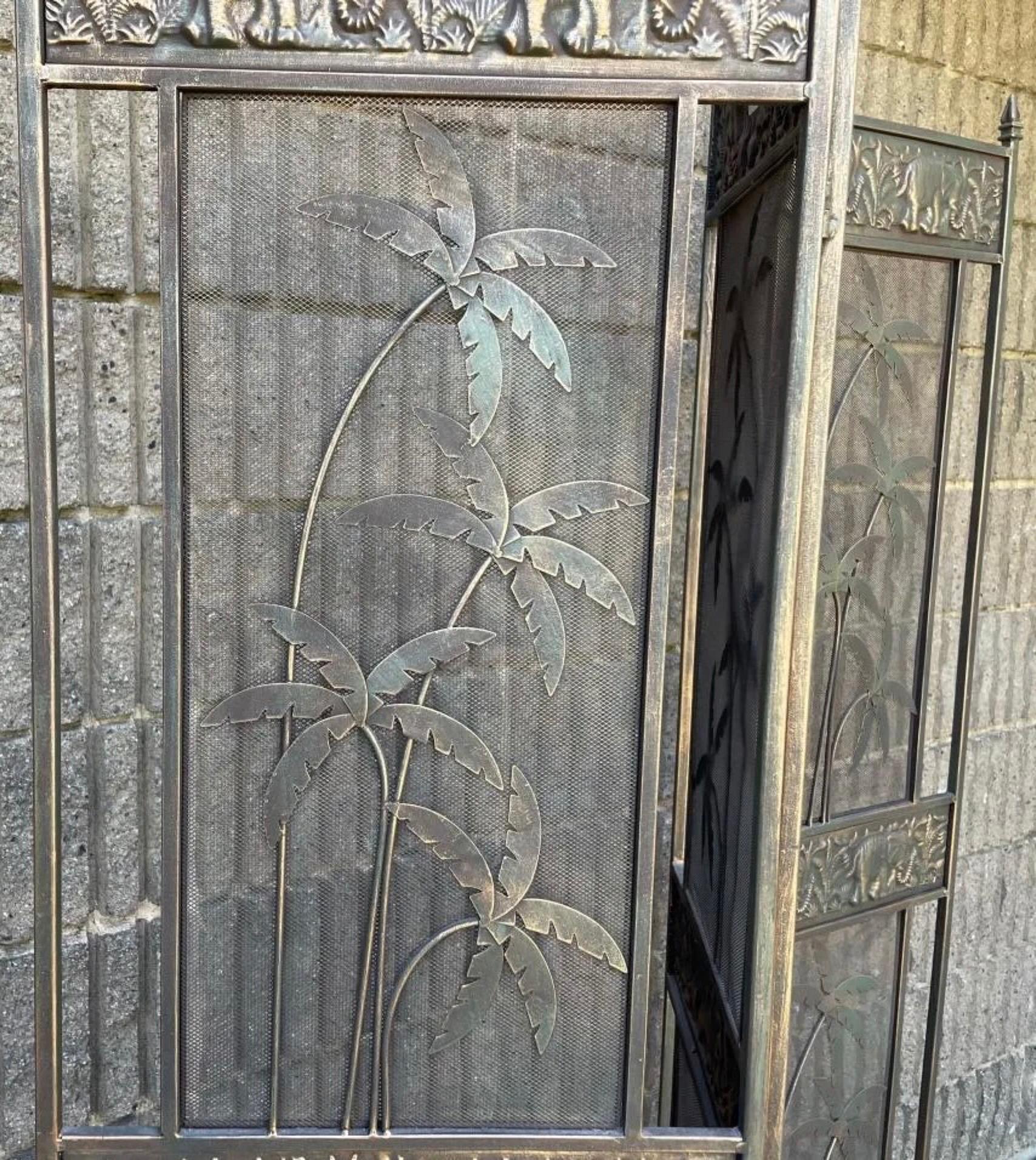Hollywood Regency Elephant & Palm Folding Screen or Room Divider In Good Condition For Sale In Sheffield, MA