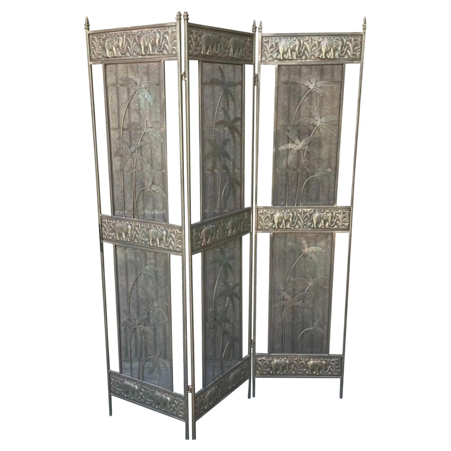 Hollywood Regency Elephant 
Palm Folding Screen or Room Divider For Sale