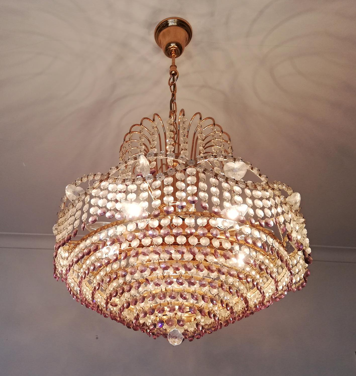 Lustre à 10 feux Hollywood Regency Empire en cristal et améthyste pour gâteau de mariage Bon état - En vente à Coimbra, PT