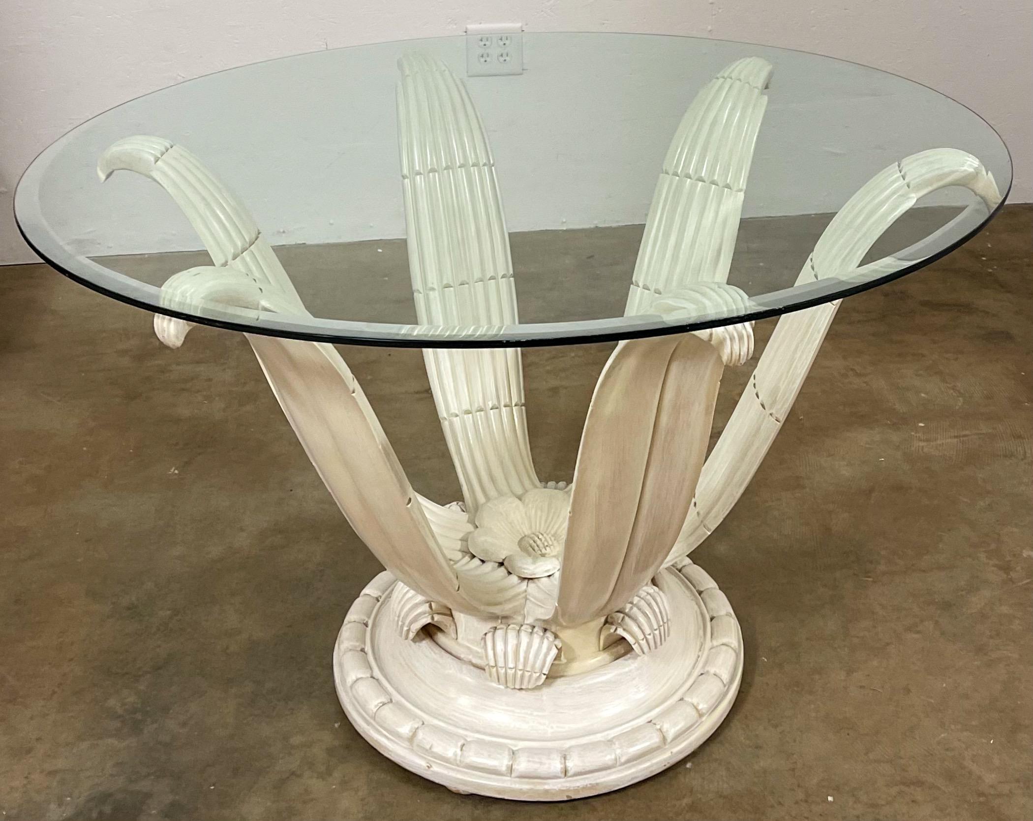 Glass Hollywood Regency Era Carved and Cerused Italian Center or Dining Table For Sale