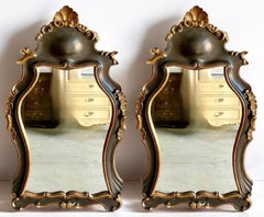 Hollywood Regency Era Carved Giltwood Rococo Style Italian Mirrors - Pair