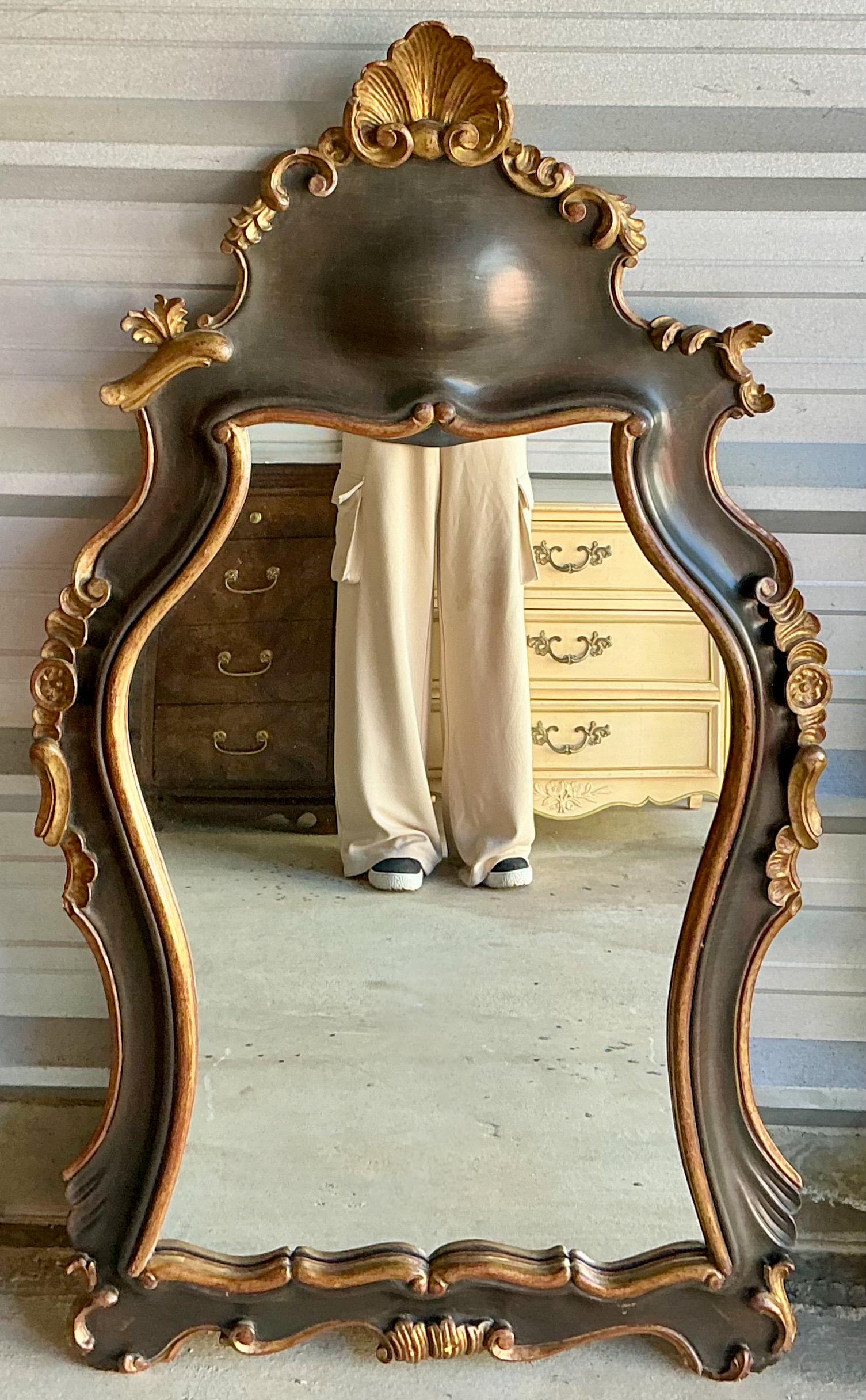 Hollywood Regency Era Carved Giltwood Rococo Style Italian Mirrors - Pair For Sale 1