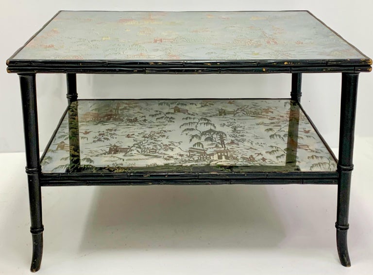 Hollywood Regency Era Faux Bamboo Églomisé Mirrored Chinoiserie Coffee Table For Sale 2