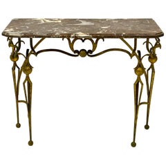Hollywood Regency Era Gilt Iron and Marble Console Table Attributed to Palladio