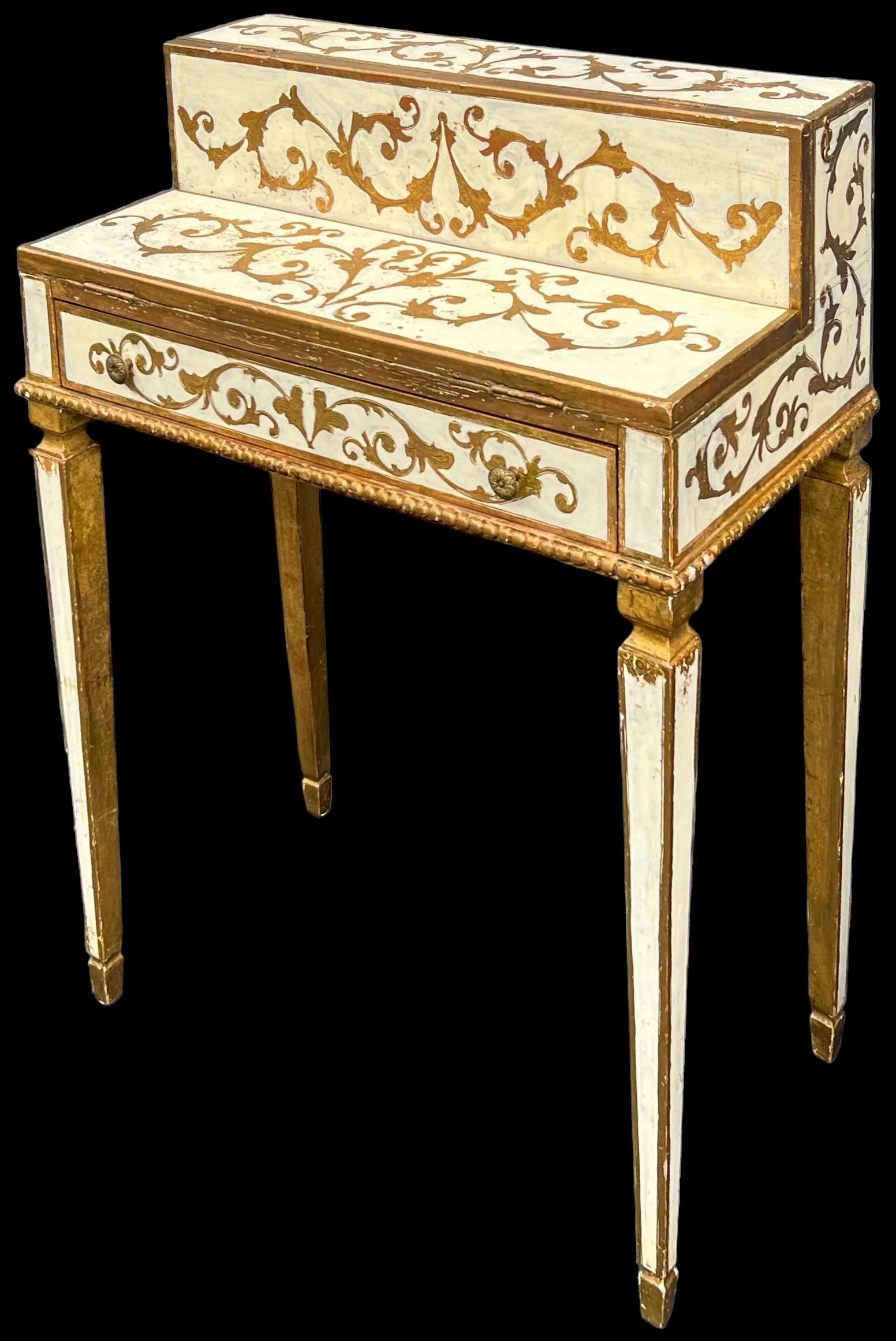 Hollywood Regency Era Italian Florentine Petite Gilded Secretary / Writing Desk  In Good Condition For Sale In Kennesaw, GA