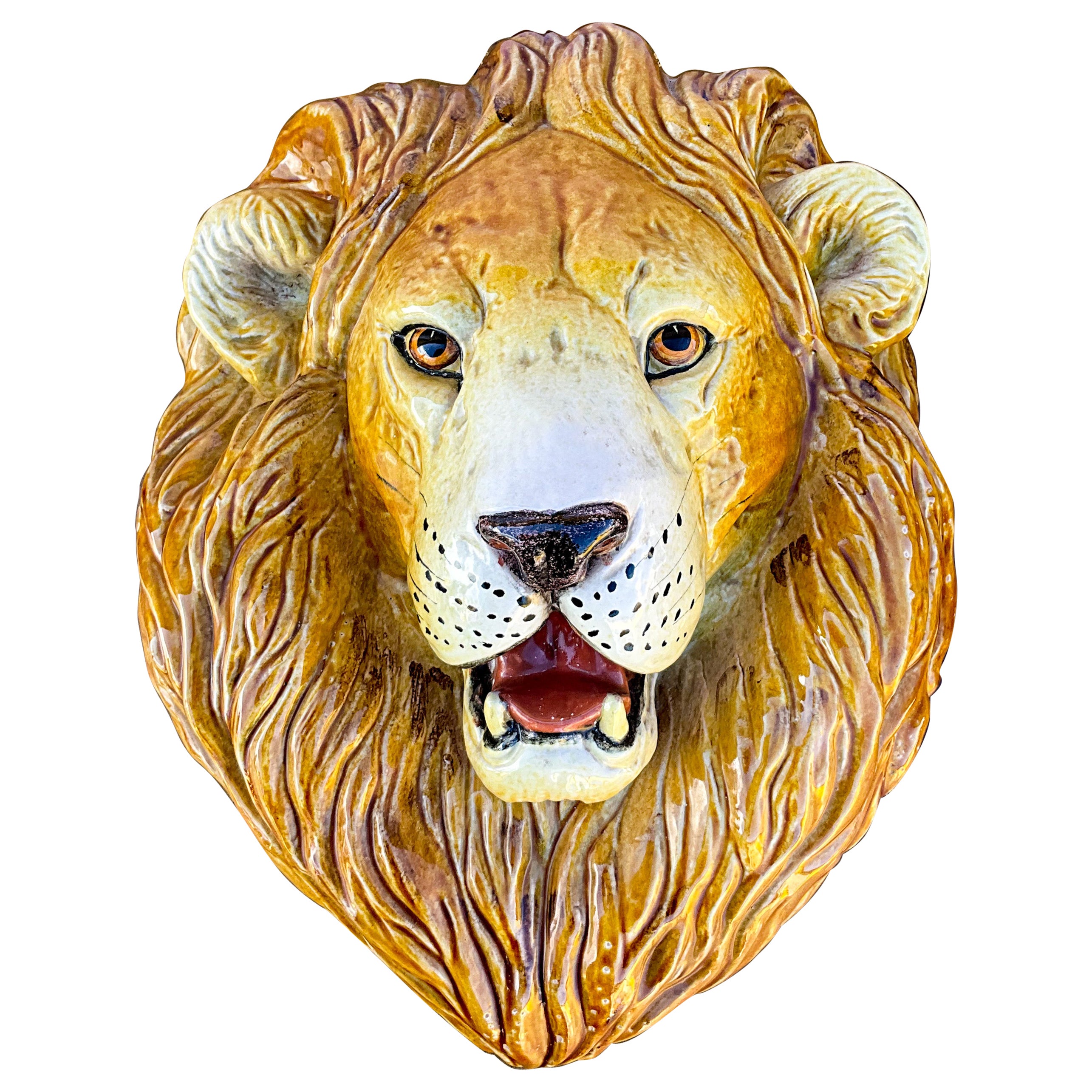 Hollywood Regency Era Italian Terracotta Large Lion Wall Art / Bust / Mask