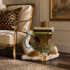 Hollywood Regency Era Italian Terracotta Majolica Camel Form Garden Stool Table