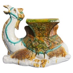Hollywood Regency Era Italian Terracotta Majolica Camel Form Garden Stool Table