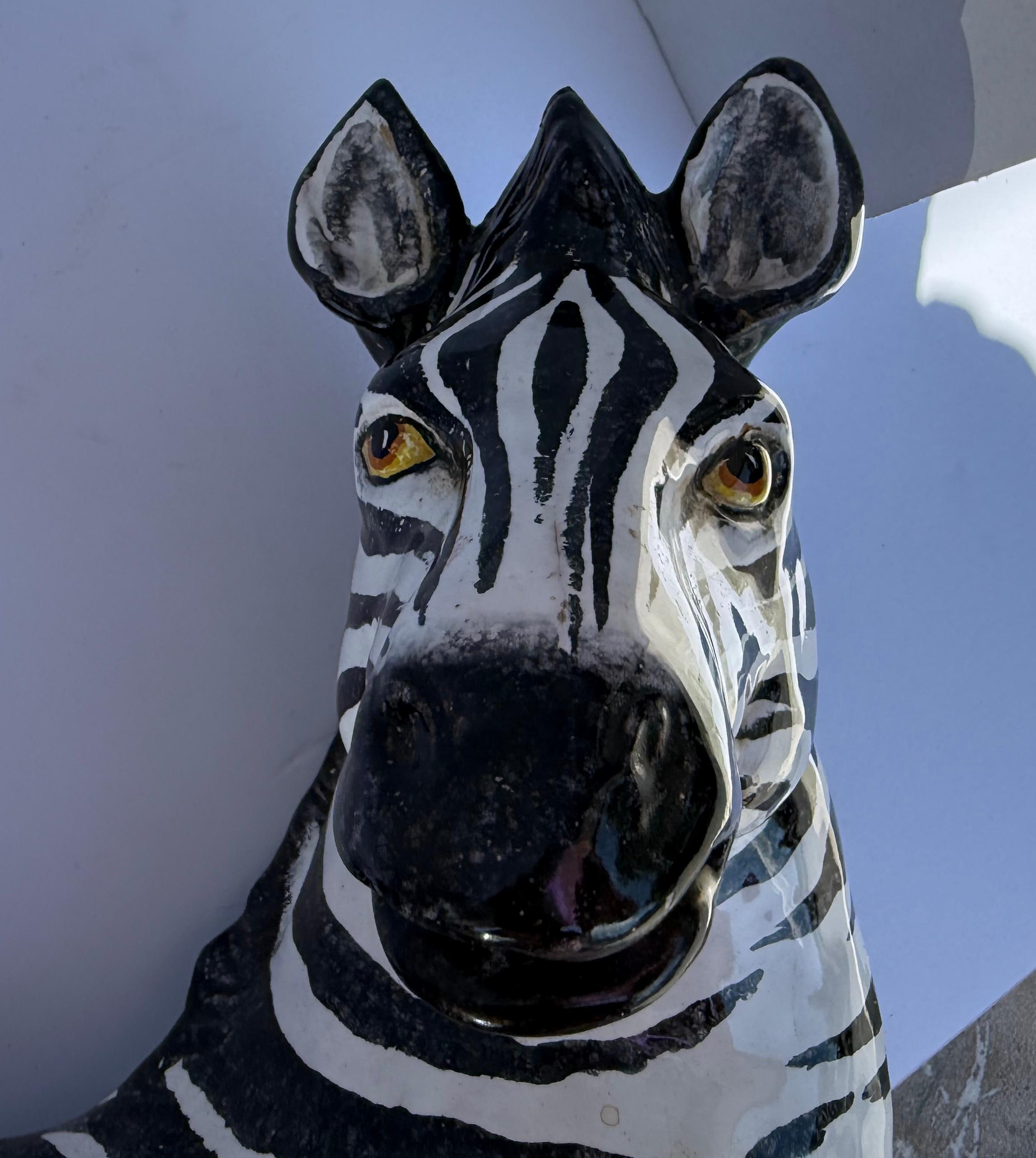 Hollywood Regency Era Italian Terracotta Zebra Figurine w/ Majolica Glaze For Sale 2