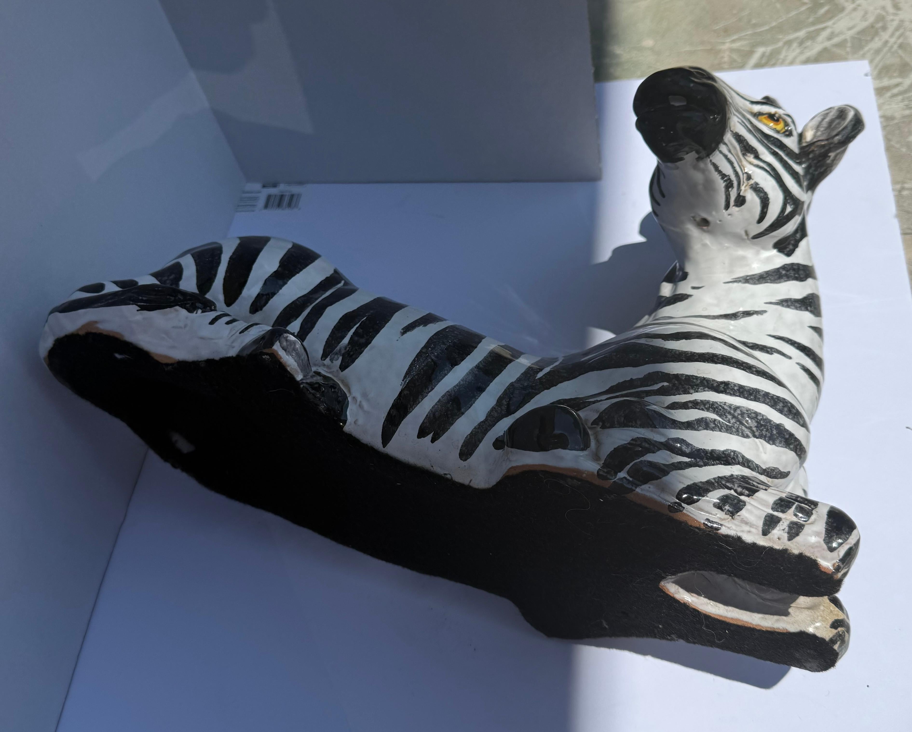 Hollywood Regency Era Italian Terracotta Zebra Figurine w/ Majolica Glaze For Sale 3