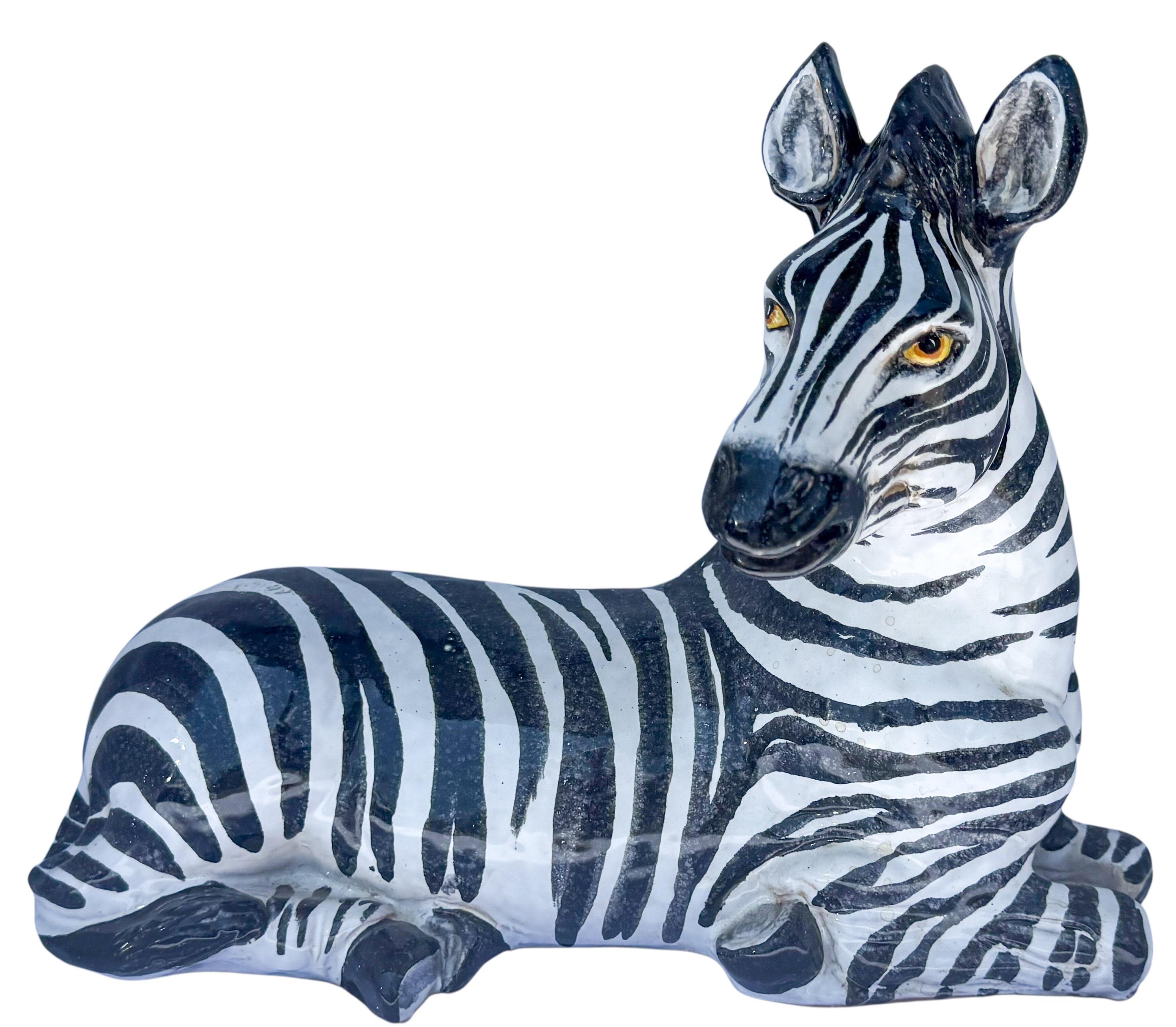 Hollywood Regency Era Italian Terracotta Zebra Figurine w/ Majolica Glaze For Sale 4