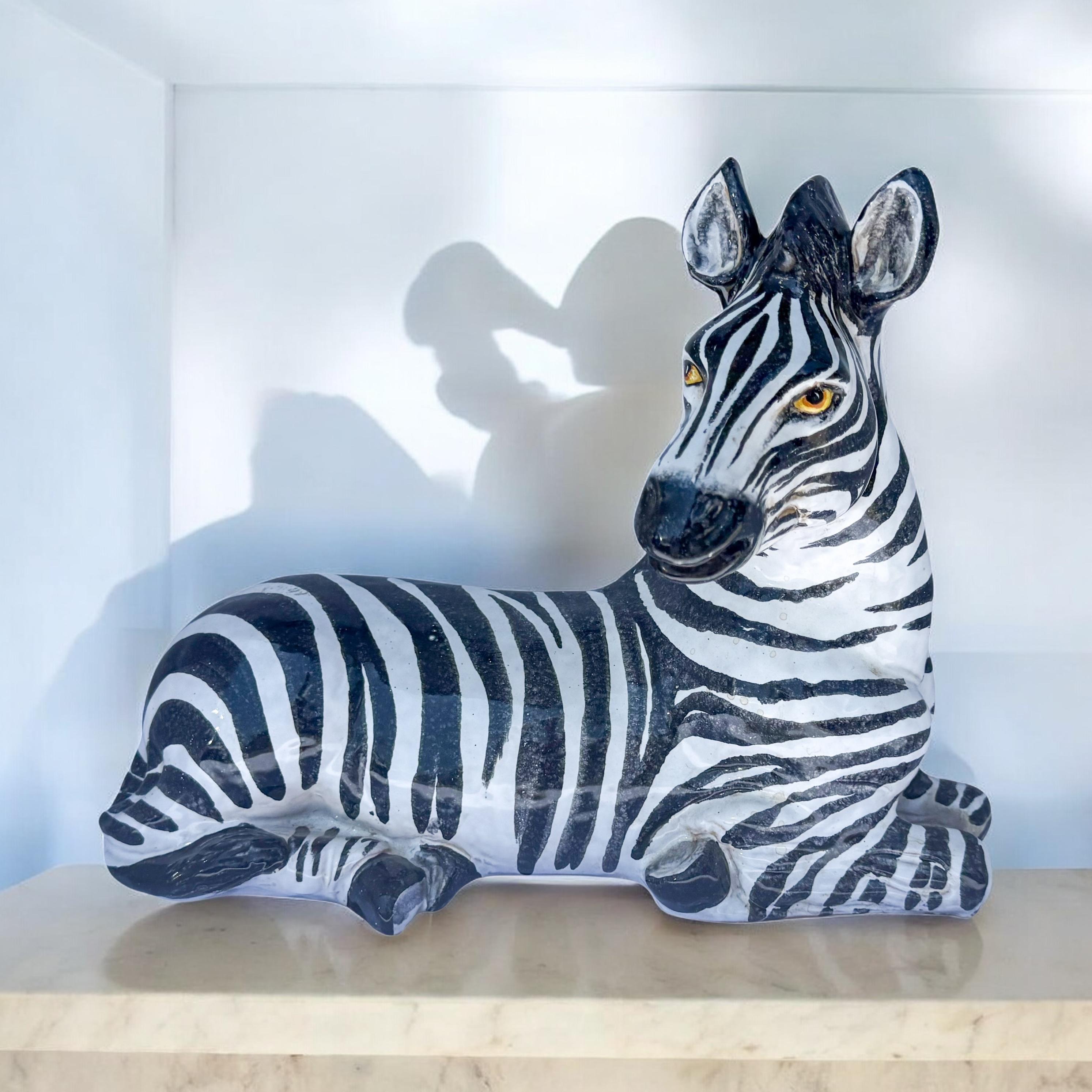 Hollywood Regency Era Italian Terracotta Zebra Figurine w/ Majolica Glaze For Sale 5