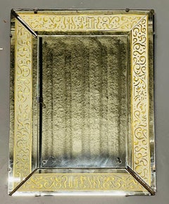 Hollywood Regency Etched Frosted Glass Framed Bevelled Wall or Console Mirror
