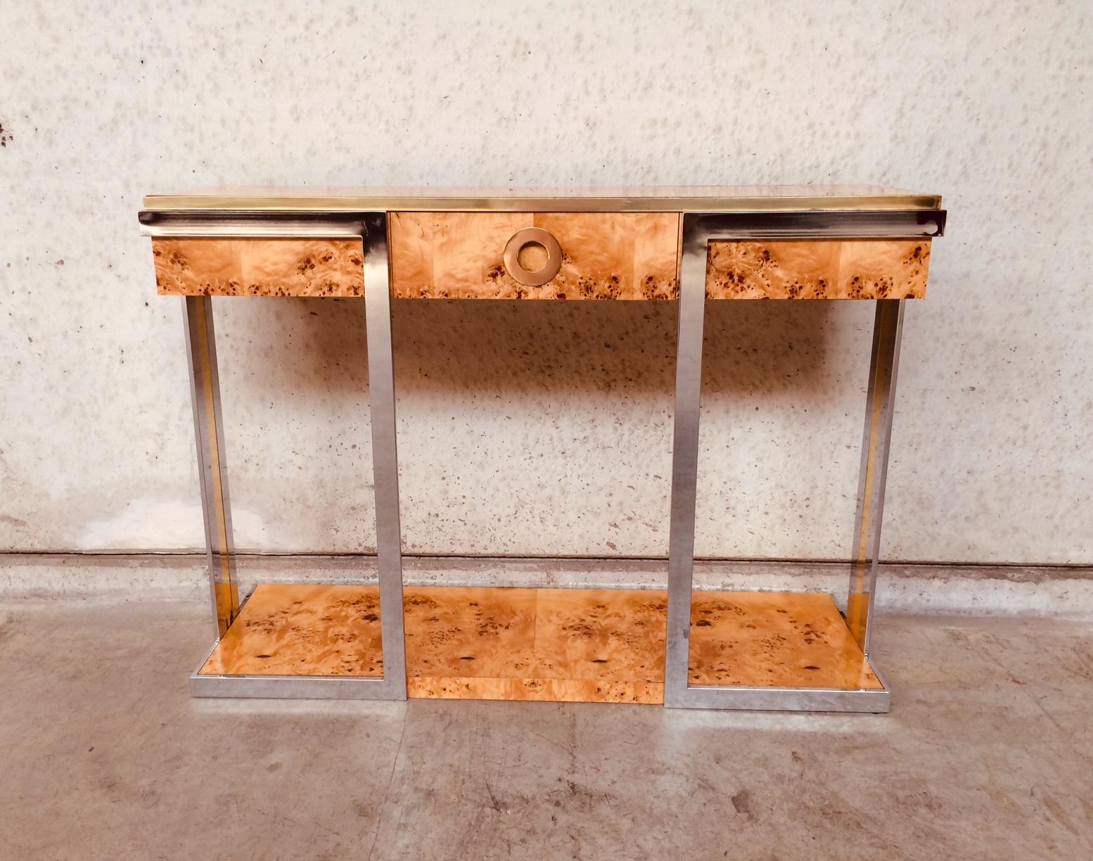 Brass Hollywood Regency Exceptional Console by Willy Rizzo for Mario Sabot, 1970's Ita