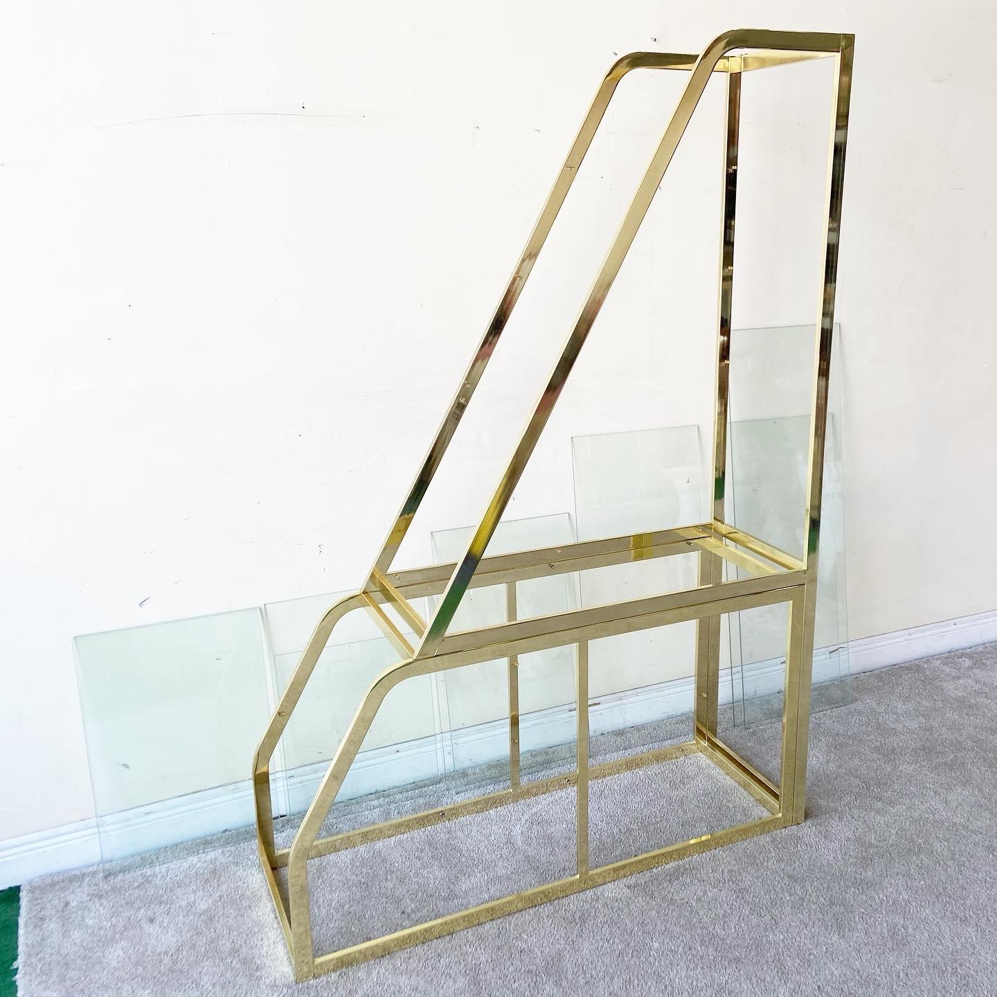 American Hollywood Regency Extendable Glass and Gold Etagere by DIA
