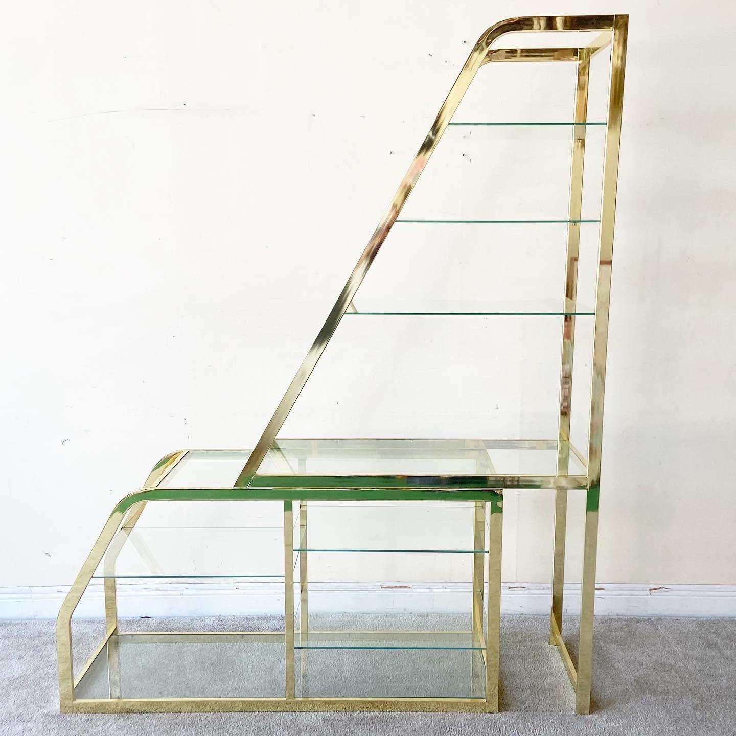 Hollywood Regency Extendable Glass and Gold Etagere by DIA In Good Condition In Delray Beach, FL