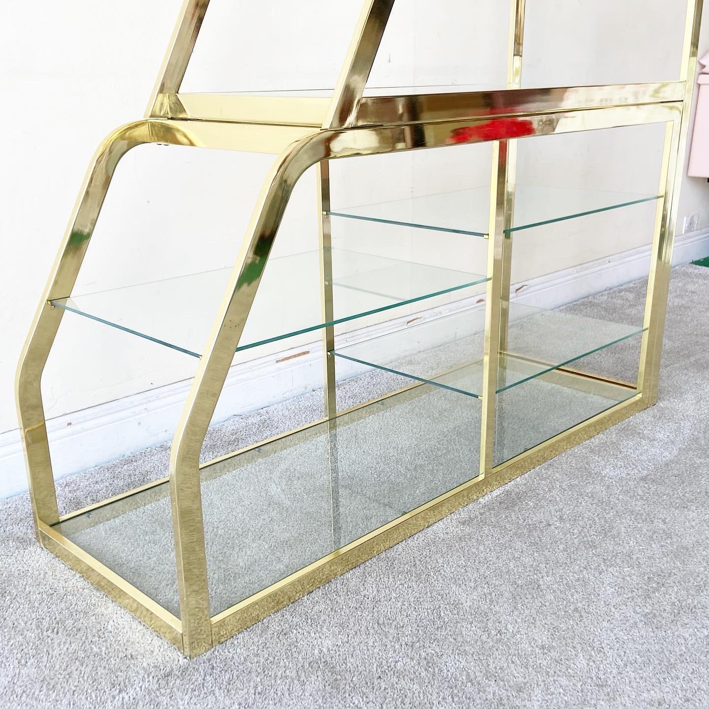 Metal Hollywood Regency Extendable Glass and Gold Etagere by DIA