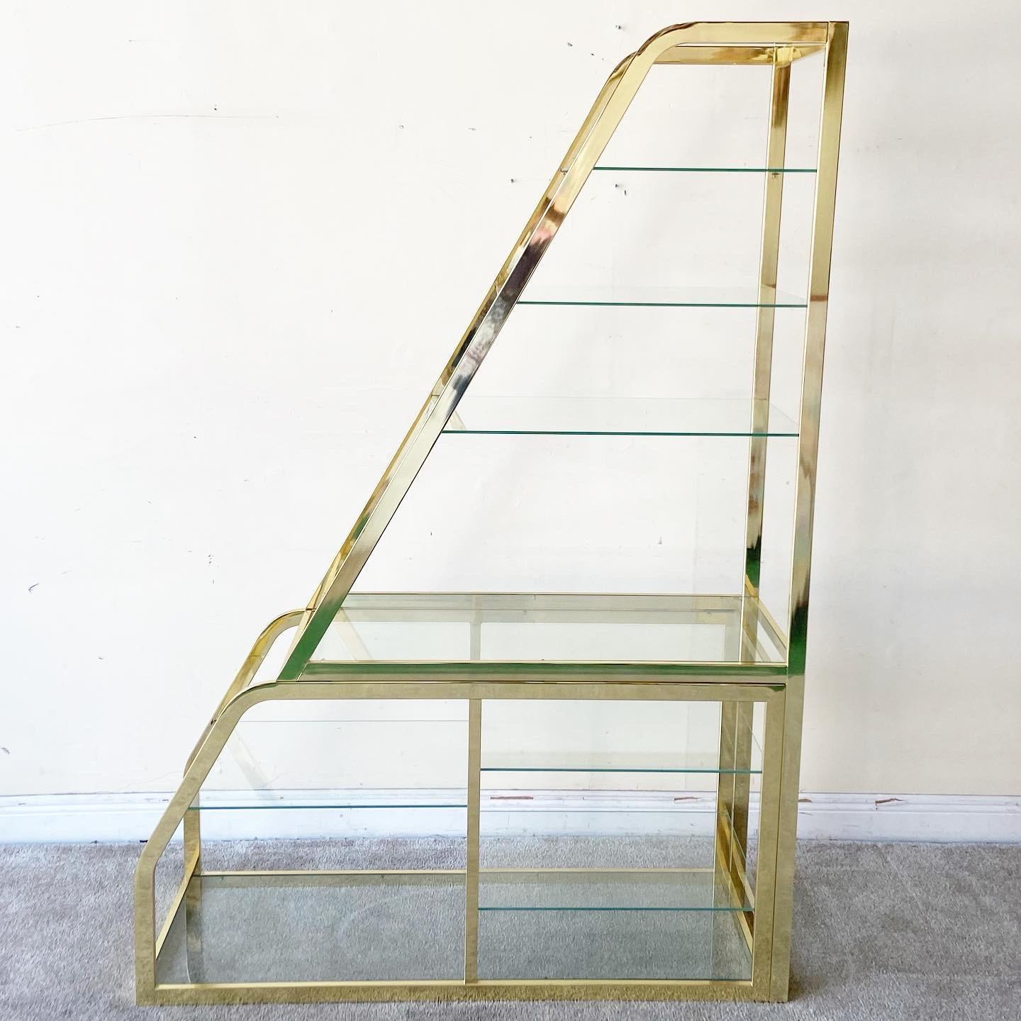 Hollywood Regency Extendable Glass and Gold Etagere by DIA 1