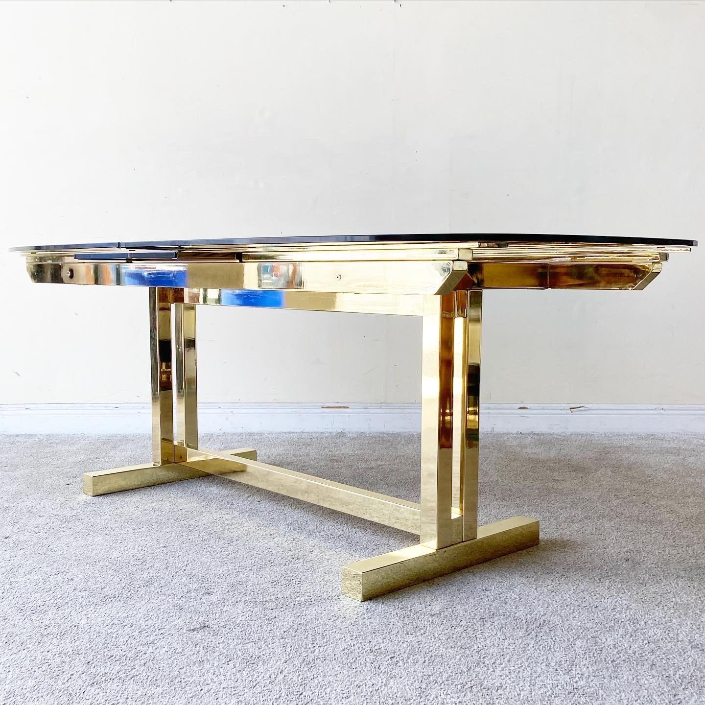 Hollywood Regency Extendable Smoked Glass Top Dining Table 3