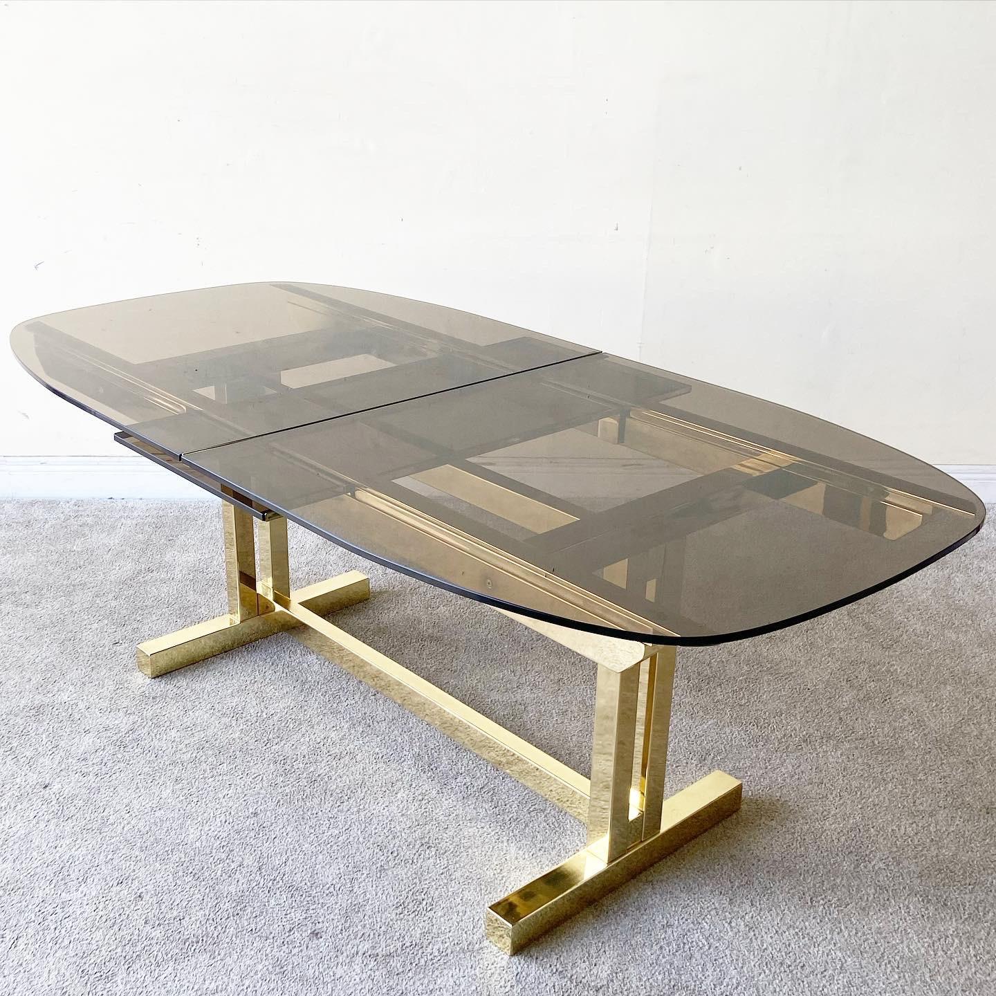 Hollywood Regency Extendable Smoked Glass Top Dining Table 5