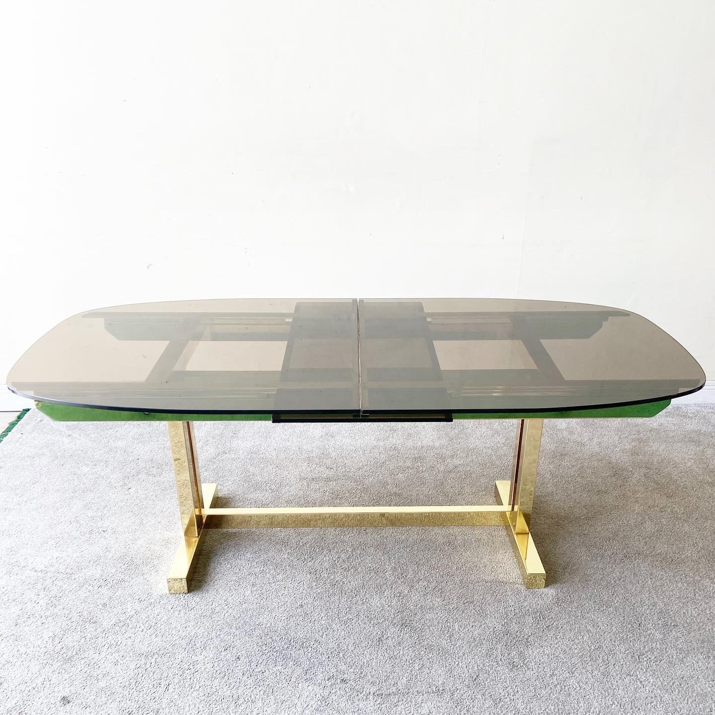 Late 20th Century Hollywood Regency Extendable Smoked Glass Top Dining Table