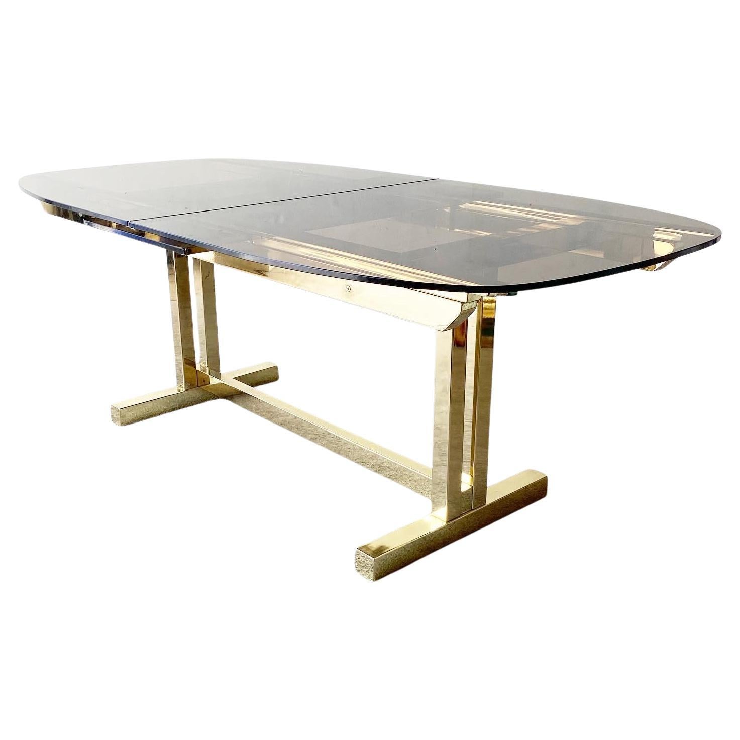 Hollywood Regency Extendable Smoked Glass Top Dining Table