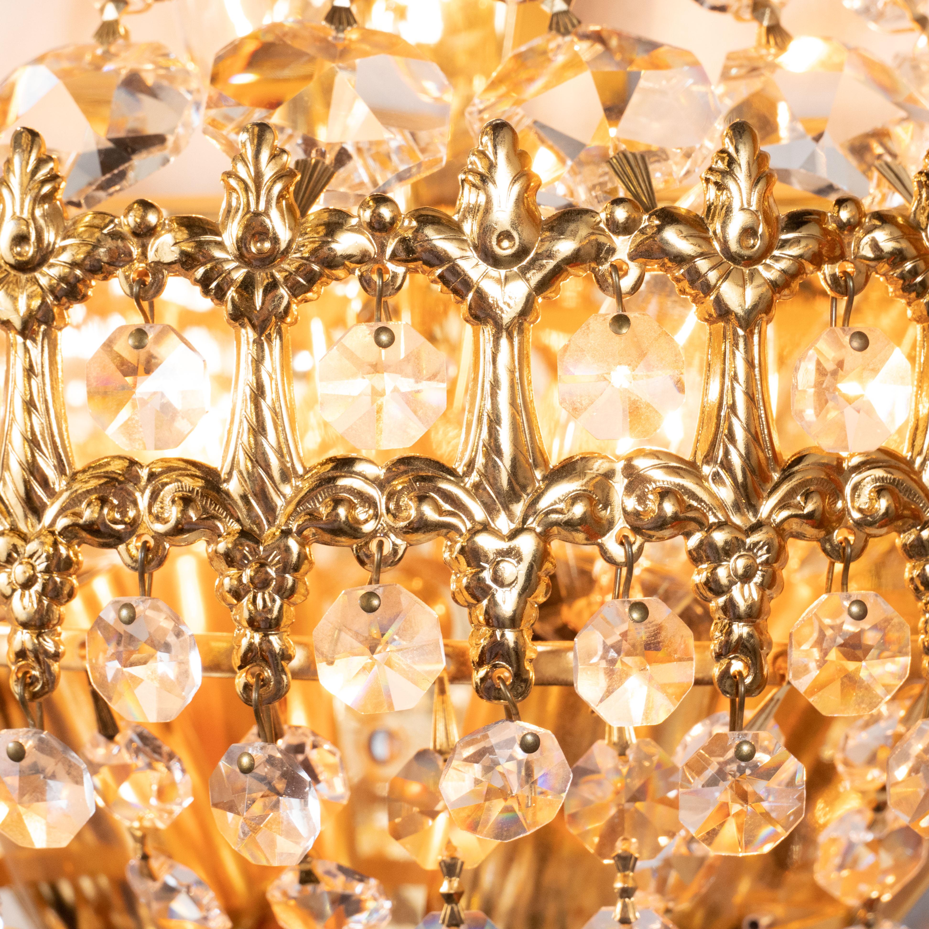 Hollywood Regency Faceted Crystal Teardrop Sconces with Gold-Plated Fittings 2