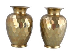 Pair Hollywood Regency Faceted Decorative Brass Vases