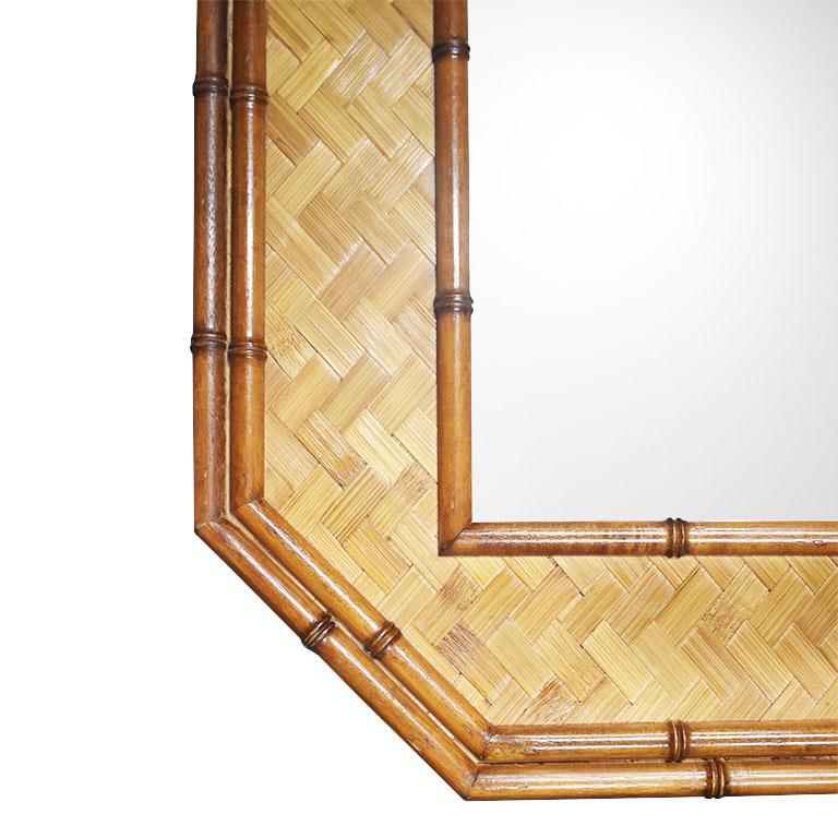 Hollywood Regency Faux Bamboo and Rattan Wall Mirror American of Martinsville  In Good Condition For Sale In Oklahoma City, OK